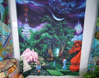 SALE RW2 Huge Through the Looking Glass Velvet Tapestry by Robert Walker Electric Forest Fairy Alice in Wonderland art surreal af