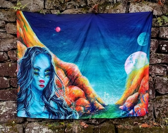 RW2 Huge 60" x 80" Electra Alien Tapestry Art by Robert Walker & Black Ink Art