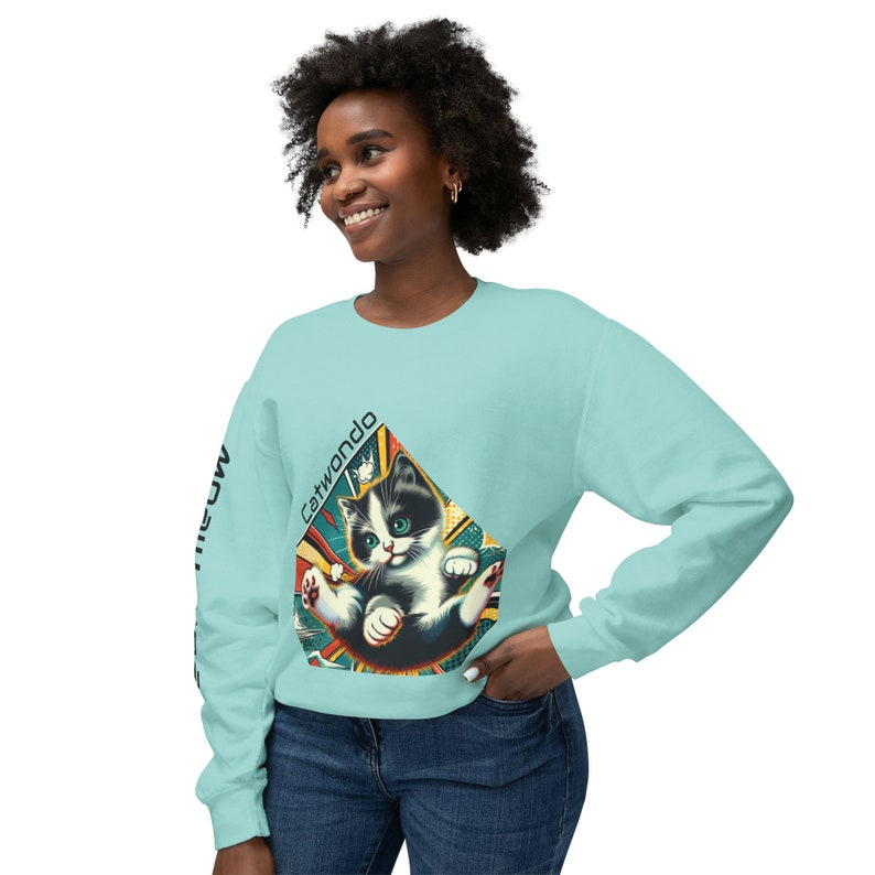 Be awesome and Cute with this Unisex Lightweight Crewneck Sweatshirt CATWONDO zdjęcie 4