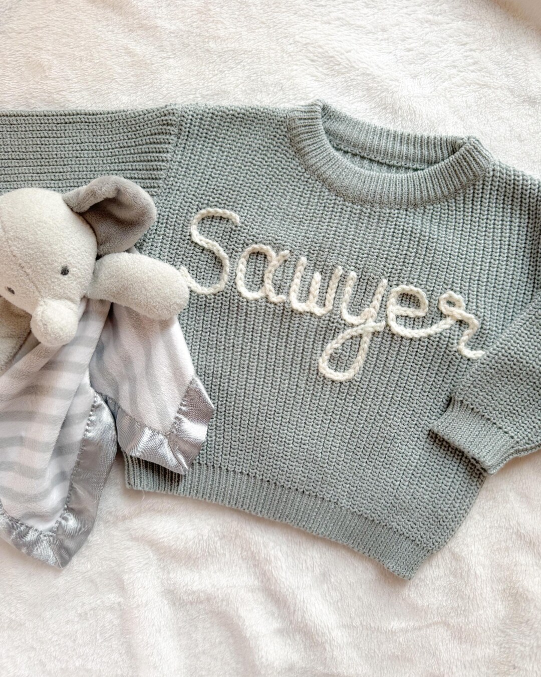 custom hand embroidered baby boy and baby girl name sweater