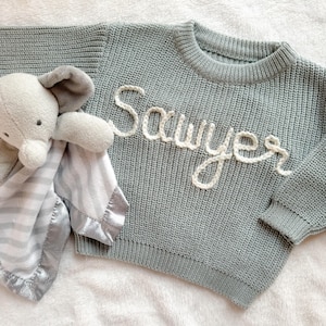 custom hand embroidered baby boy and baby girl name sweater