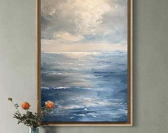 Ocean Wand Kunst Leinwand, Küsten Wand Dekor, Meer Landschaft Druck, Neutral Strand Haus Wand Kunst, Großes Wohnzimmer Kunstwerk, gerahmte Leinwand