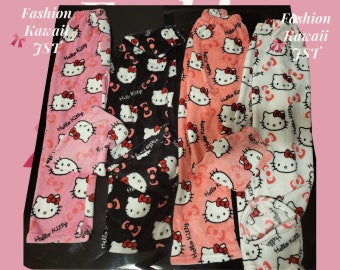 Piżama Hello Kitty, spodnie od piżamy dla par - spodnie Sanrio Kawaii pluszowe Sanrio prezenty dla jej młodych - damskie spodnie od piżamy, prezent dla niej