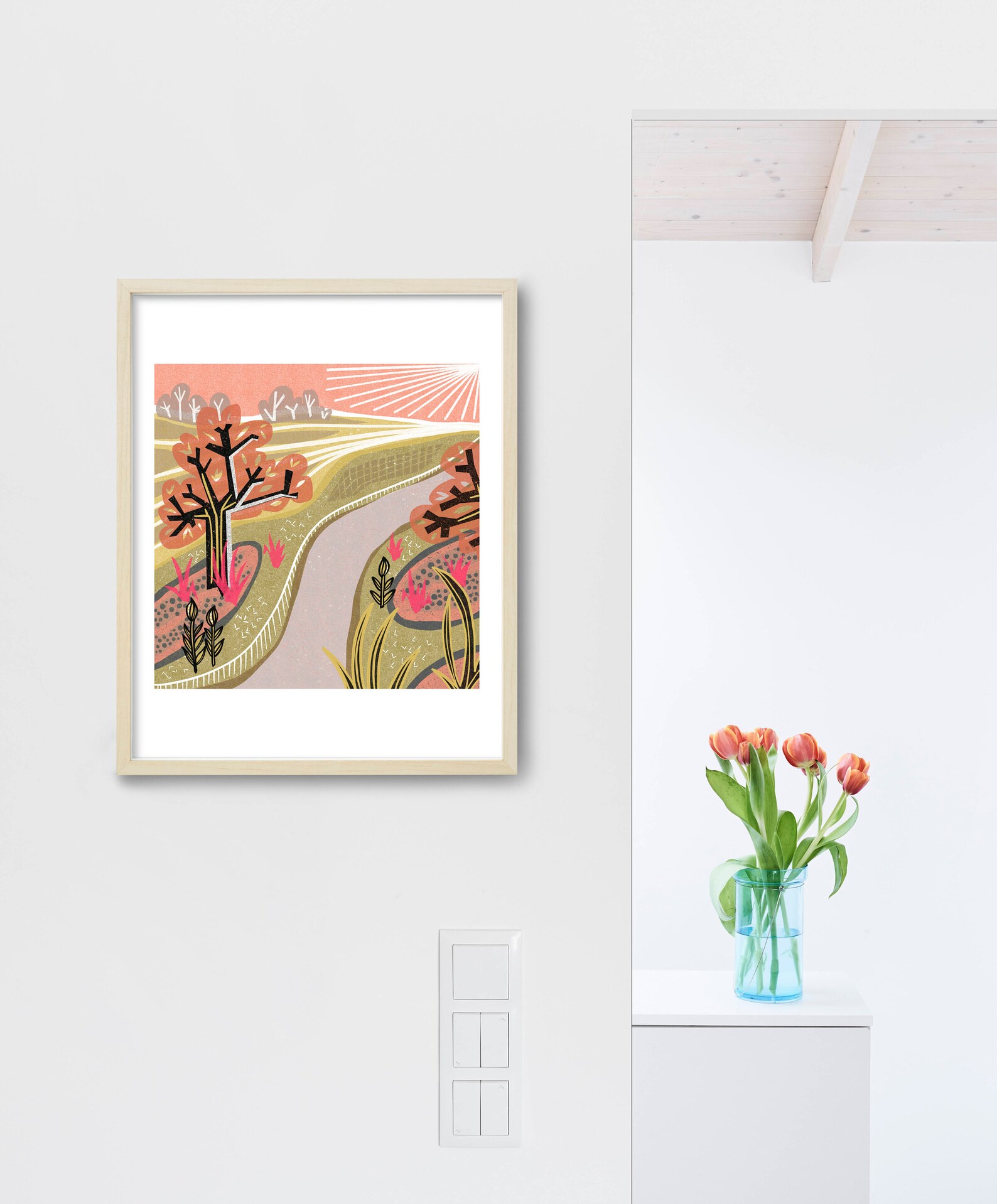 Mid Century Modern Wall Art Pink Garden Wall Art Etsy