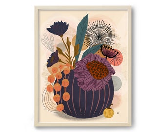Modern Botanical Print, Abstract Floral Print, Floral Wall Art, Colorful Botanical Art, Botanical Still Life