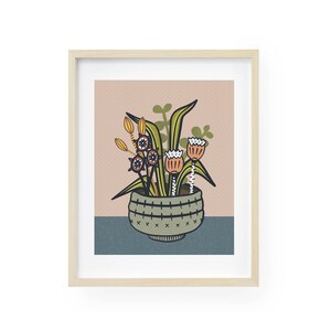 Mid Century Wall Art, Scandinavian Art, Scandinavian Print, 60s Art, Folk Art, Modern Botanical Print, Kitchen Art