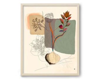 Abstract Modern Botanical Print, Floral Wall Art Print, Minimalist Botanical Art