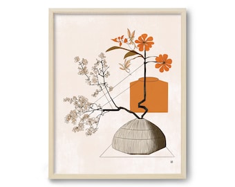 Modern Minimalist Japanese Art, Wabi Sabi Art, Ikebana Art Print, Asian Art,  Modern Floral Botanical Print, Zen Art