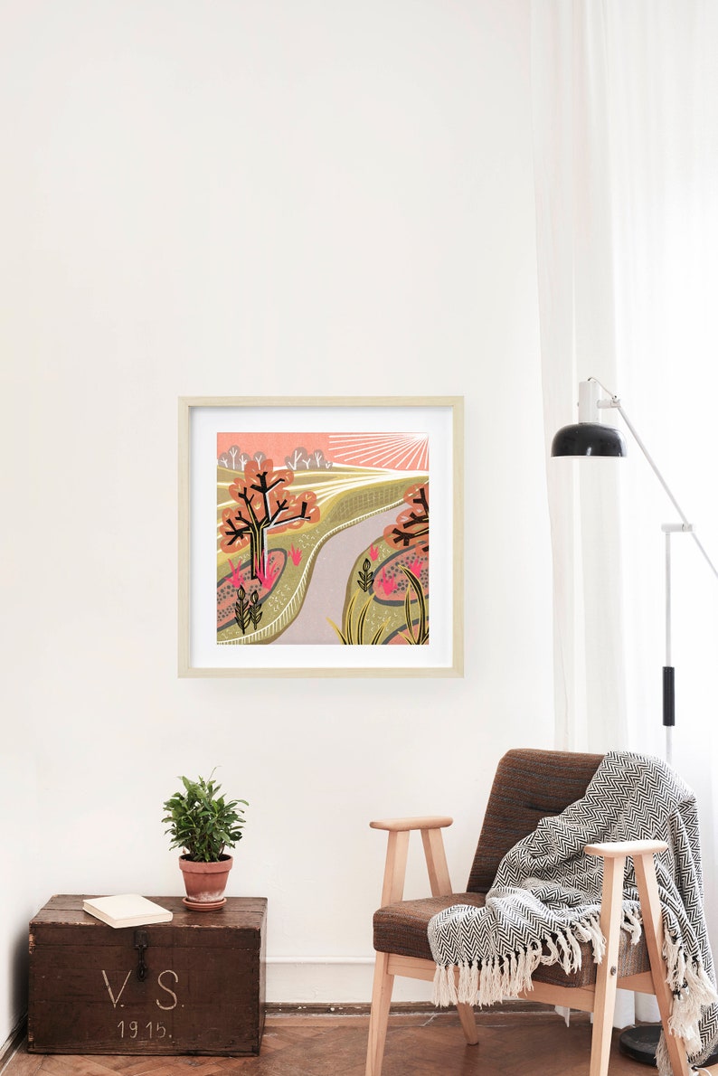 Mid Century Modern Wall Art Pink Garden Wall Art Etsy