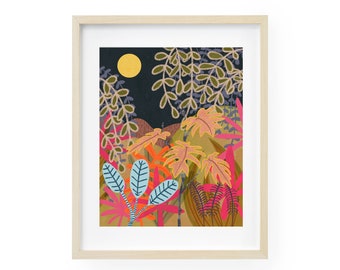 Jungle Botanical Print, Mid Century Wall Art, Children's Colorful Botanical Art, Tropical Art, Scandinavian Modern, 60s Art