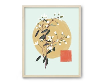 Modern Minimalist Japanese Art, Modern Floral Botanical Print, Asian Art