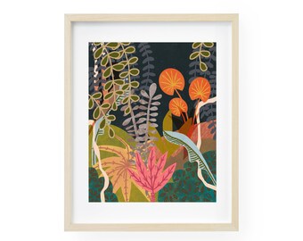 Jungle Botanical Print, Children's Room Tropical Art, Mid Century Wall Art, Colorful Botanical Art, Scandinavian Modern, 60s Art