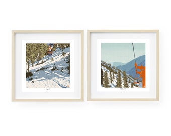 Skiing Art Prints, Cabin Decor, Mountain Art Prints, Set of 2, Mid Century Modern Art, Colorado Art, Scandinavian Modern Landscape Print