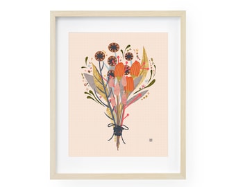 Scandinavian Modern Botanical Print, Mid Century Modern Nature Print, Cottage Core Autumn Art Print, Floral Illustration, Wildflower Art