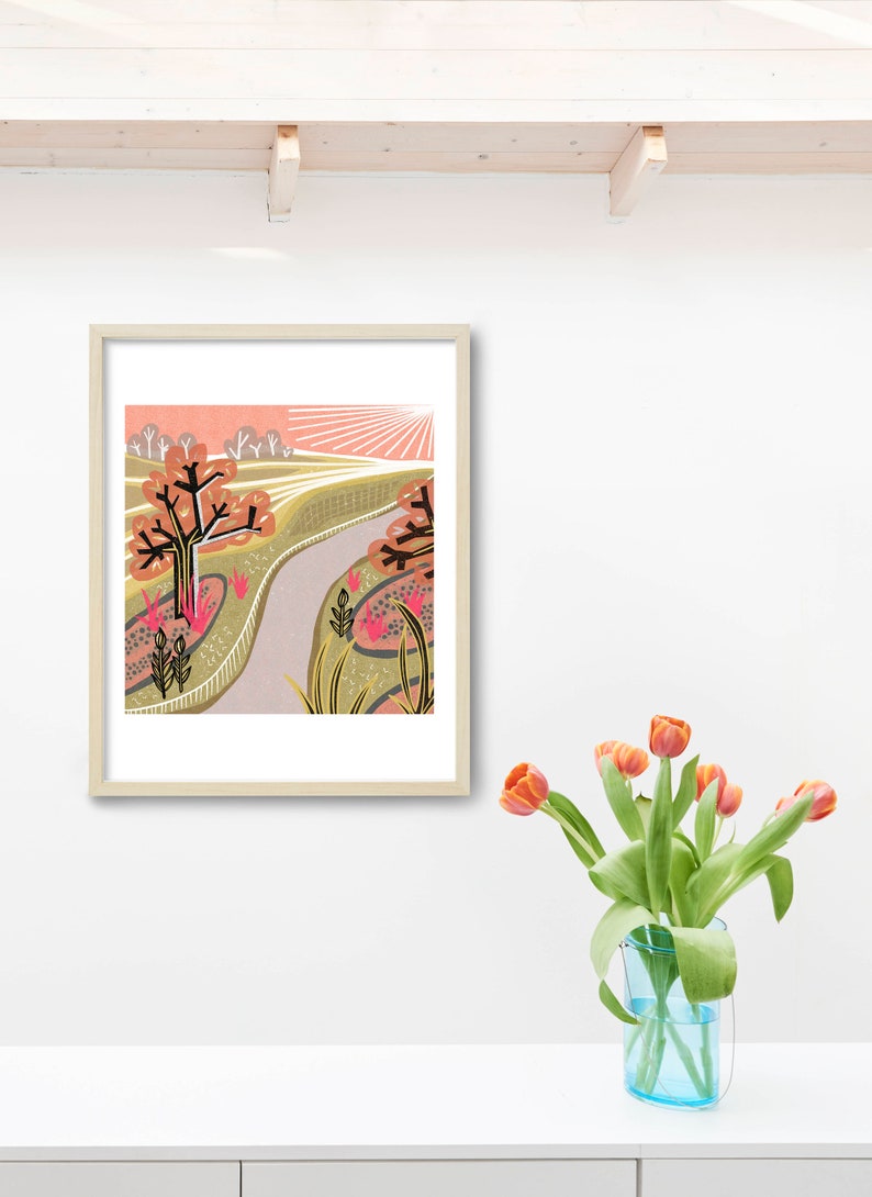 Mid Century Modern Wall Art Pink Garden Wall Art Etsy