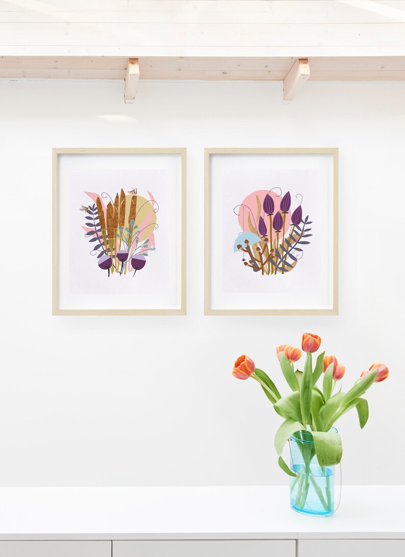 Scandinavian Art Botanical Print Girl Nursery Decor Set of Etsy