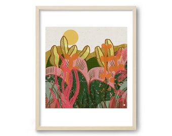 Colorful Botanical Art, Tropical Art, Scandinavian Modern Botanical Print, Mid Century Wall Art, 60s Art