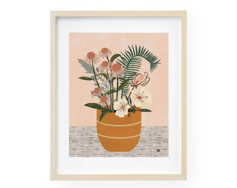Boho Art Print, Scandinavian Modern Botanical Art, Mid Century Modern, 60s Art, Colorful Floral Art