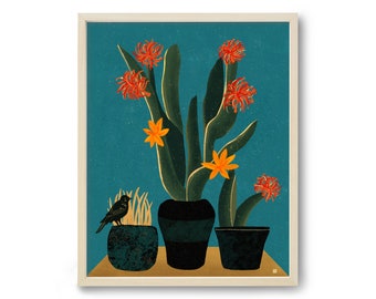 Colorful Botanical Art, Cacti Art, Desert Art, Southwestern Art, Modern Botanical Print, Mid Century Wall Art, 60s Art
