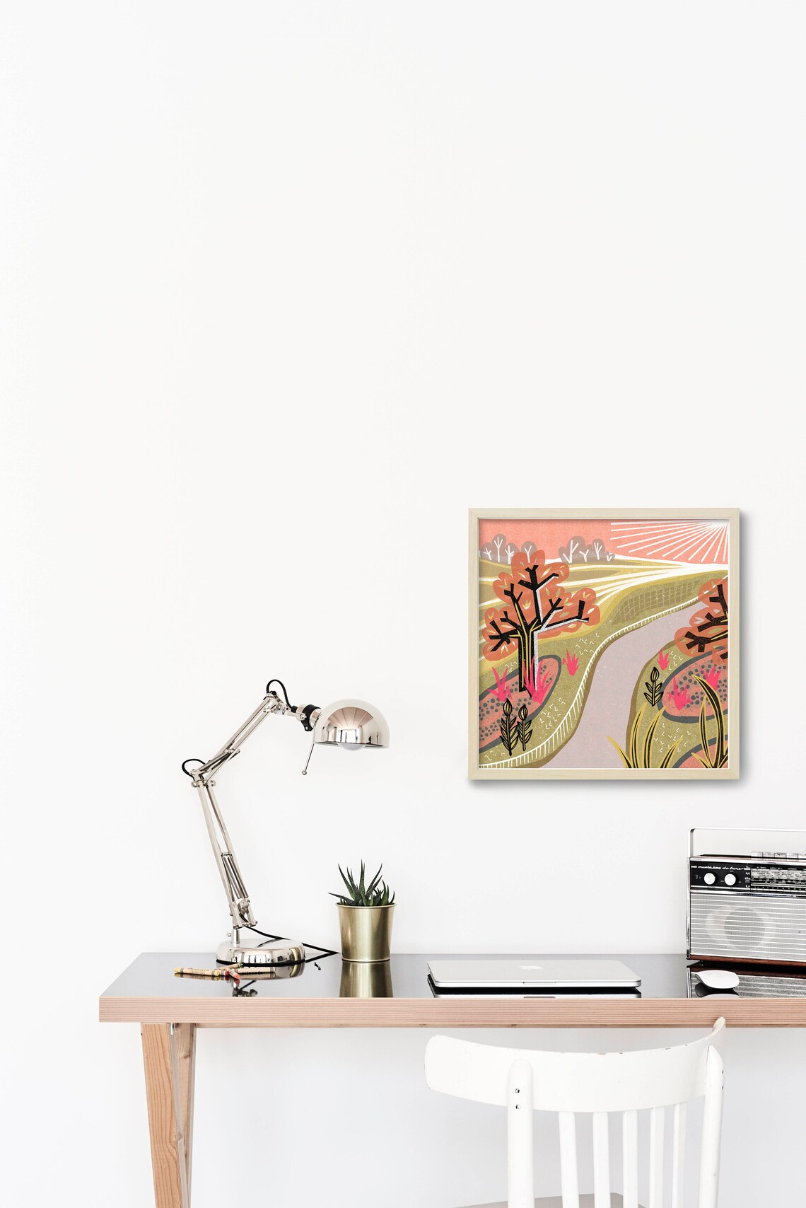 Mid Century Modern Wall Art Pink Garden Wall Art Etsy