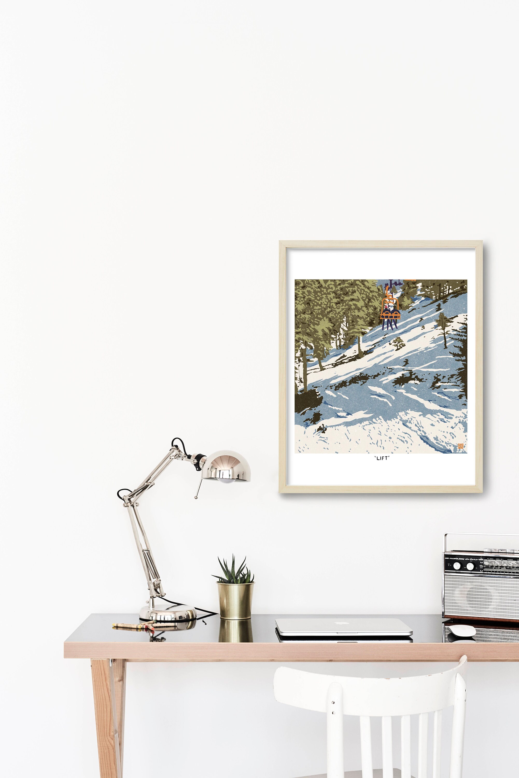 Skiing Art, Cabin Decor, Mountain Art Print, Mid Century Modern Wall ...