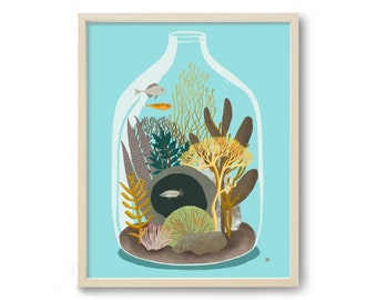 Beach Decor, Midcentury Art Print, Terrarium Art, 60s Art, Botanical Print