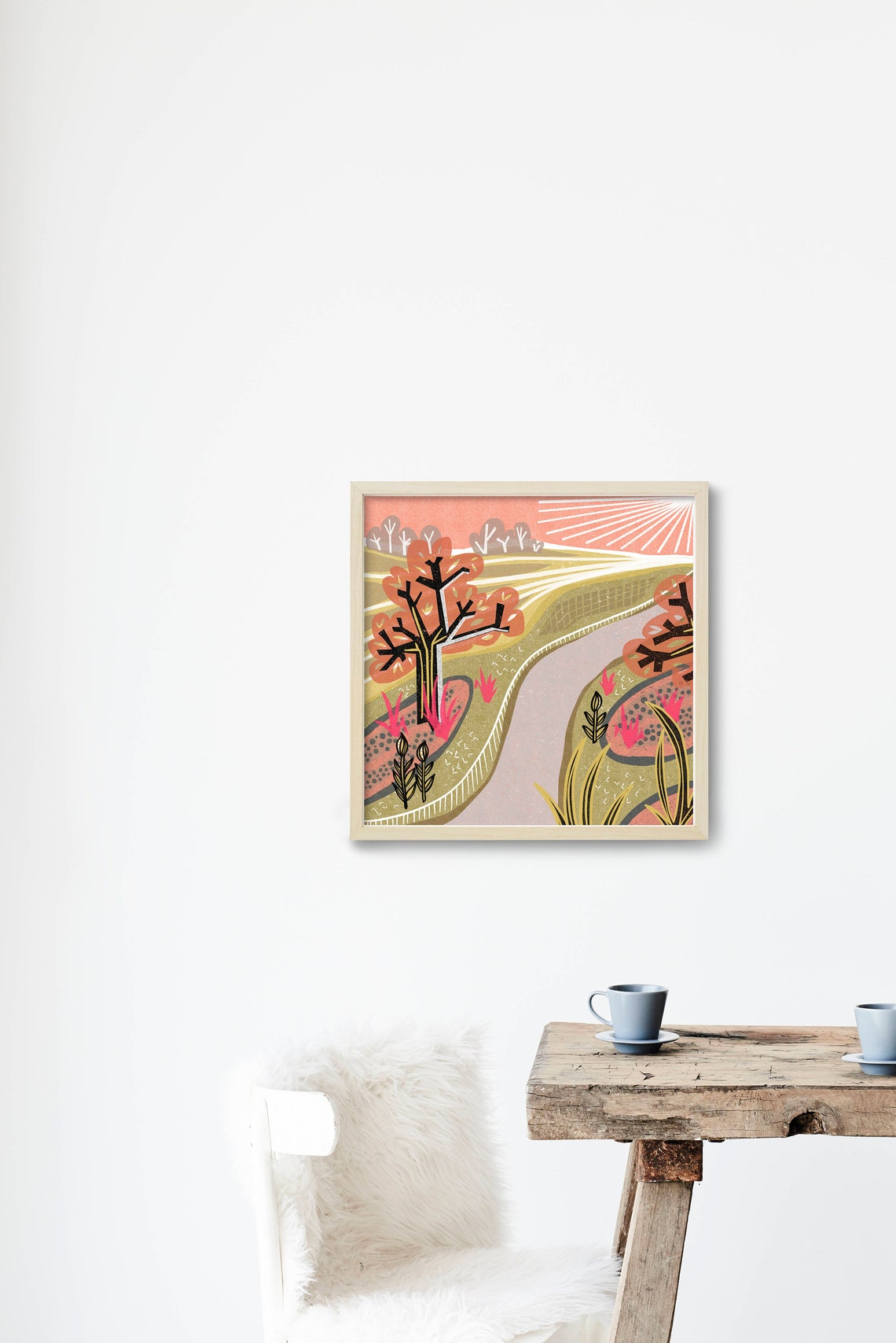Mid Century Modern Wall Art Pink Garden Wall Art Etsy