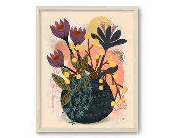 Modern Botanical Print, Floral Wall Art, Abstract Floral Print, Botanical Still Life, Colorful Botanical Art