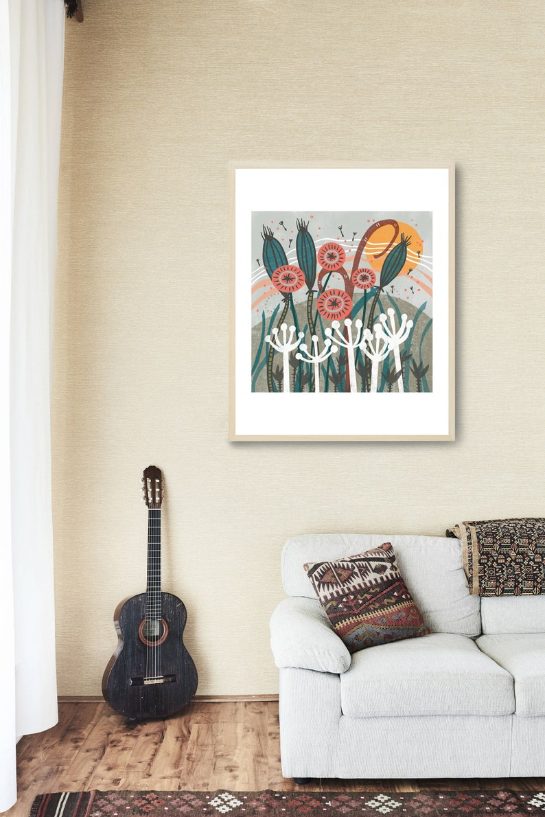 Scandinavian Modern Botanical Print Mid Century Wall Art | Etsy