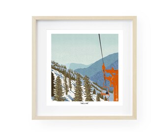 Mountain Art Print, Skiing Art, Cabin Decor, Mid Century Modern Wall Art, Colorado Art, Scandinavian Modern Landscape Art Print