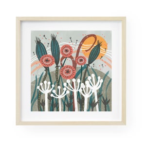 Modern Botanical Print, Mid Century Wall Art, Colorful Nature Art, Nursery Art, Girl&#39;s Bedroom