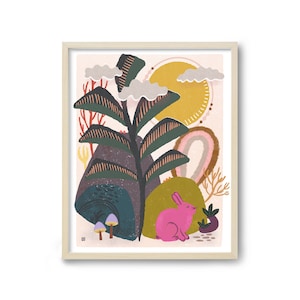 Modern Art Print, Mid Century Modern Nature Print, Woodland Art Print, Colorful Wall Decor