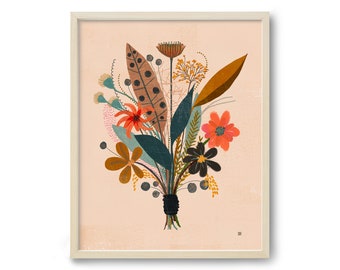 Mid Century Modern Botanical Print, Scandinavian Modern Nature Print, Cottage Core Art Print, Floral Bouquet Print, Wildflower Art