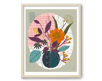 Modern Botanical Print, Floral Wall Art, Colorful Botanical Art, Collage Art, Flower Art, Abstract Floral Print