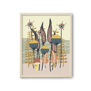 Mid Century Modern Wall Art, Scandinavian Folk Art Print, Modern Botanical Art Print, 60s Kitchen Art