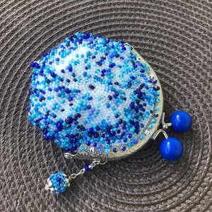 Blue crochet beaded coin purse. Seed bead purse. Jewellery case. Mini purse. ChapStick case. Best woman gift. Birthday gift. Handmade bag image 10
