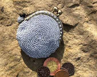 Crochet navy style metal frame coin purse.Crochet beaded keychain. Tiny kiss lock purse. Gift idea for her. Seed beaded coin purse. Birthday