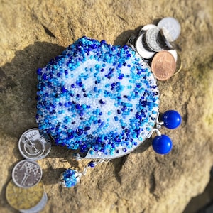 Blue crochet beaded coin purse. Seed bead purse. Jewellery case. Mini purse. ChapStick case. Best woman gift. Birthday gift. Handmade bag image 5