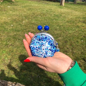 Blue crochet beaded coin purse. Seed bead purse. Jewellery case. Mini purse. ChapStick case. Best woman gift. Birthday gift. Handmade bag image 8