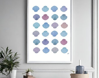 Colour Sea Shell Poster  Coastal Beach Room Decor House  Print Surf Wall Art Shell Collection, Digital Print Illustration preppy dorm girl