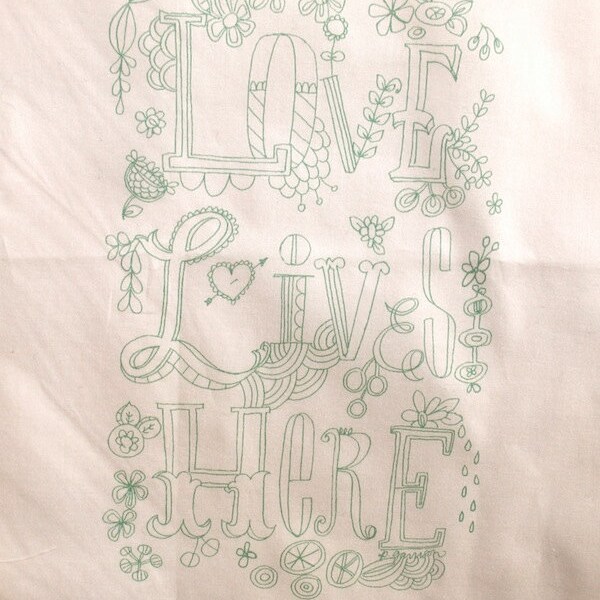 Love Lives,medium size seafoam embroidery pattern on fabric