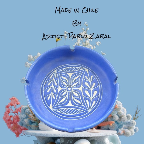Signed from Chile Pablo Zabal Blue and White Ashtray With A More Unique Design Than Most