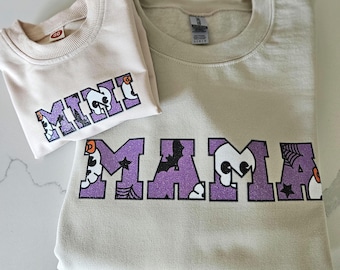 Mama Mini Halloween Matching Sweatshirt, Mommy and Me Shirt, Halloween Crewneck, Fall Shirt, Mom and Kid Matching Clothes.