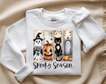 Spooky Season Sweatshirt, Halloween Shirt, Shirts for Her, Sublimation Shirt, Fall Crewneck, Brushstroke Halloween Sweatshirt.