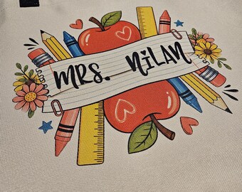 Custom Name Teacher Canvas Bag, Notebook Teacher Bag, Gift for Teacher, Back to School Teacher Bag, Personalized Bag, Custom Name Bag, Tote.