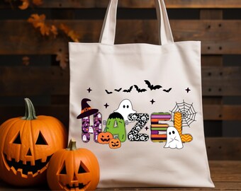Halloween Custom Canvas Bag, Personalized Candy Bag, Kids Halloween Candy Bag, Custom Name Candy Bag, Spooky Candy Bag, Trick or Treat Bag.