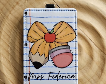 Personalized badge holder, Teacher badge holder, Custom Name Teacher Badge, Back To School Accessories, Teacher Pencil Bow Badge, ID Holder.