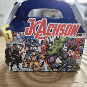 Superheroes Party Favors Boxes, Superheroes Treat Boxes, Birthday Party Bags, Custom Name Party Favors Boxes, Personalized Gable Boxes,
