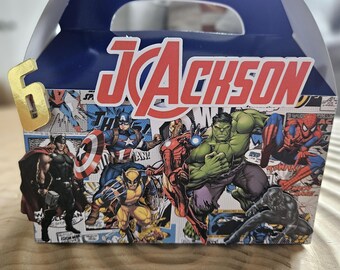 Superheroes Party Favors Boxes, Superheroes Treat Boxes, Birthday Party Bags, Custom Name Party Favors Boxes, Personalized Gable Boxes,