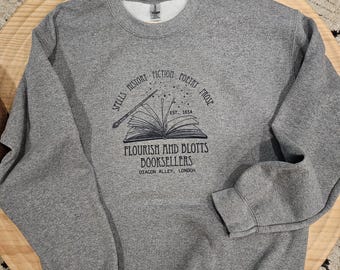 Wizard Inspired Crewneck, Magic Bookseller Sweatshirt, Unisex Crewneck Sweatshirt, Magic Shop, Wizard Spell Books, Magic Book Shop T-Shirt.